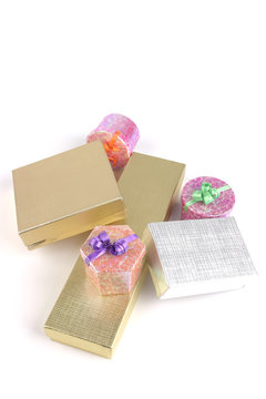 present boxes over white background