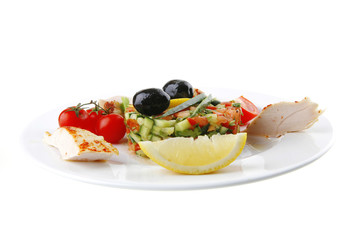 grilled chicken meat drumstick on white