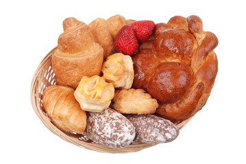 Fresh buns in basket isolated