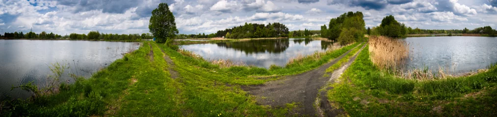 Tableaux ronds sur aluminium Été Panorama de plusieurs lacs