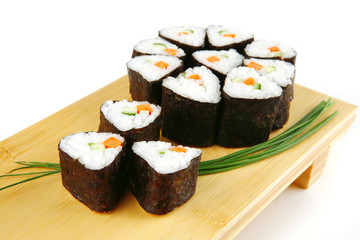 sushi rolls with green stems