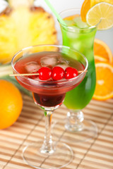 Green and red tropical cocktails