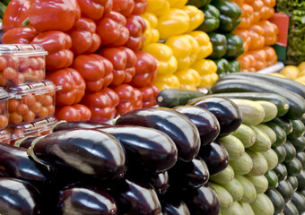 Multicolored particulars vegetables on the grocery market.