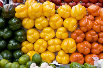 Multicolored particulars vegetables on the grocery market