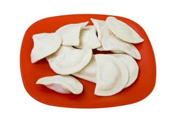 Frozen Ravioli on red Plate