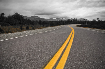 yellow dividing line of highway