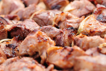 Meat slices prepare on fire