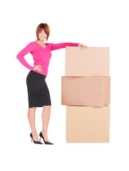 businesswoman with boxes