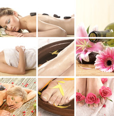 Obraz na płótnie Canvas A collage of spa treatment images with different body parts