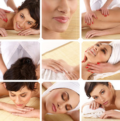 Obraz na płótnie Canvas A collage of spa treatment images with attractive women