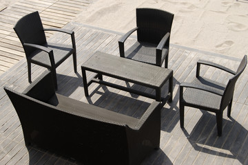 Table and chairs on beach. Cannes. France