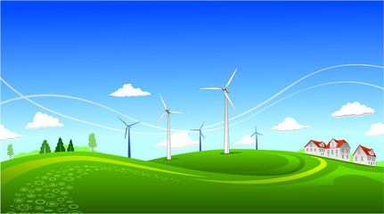 Obraz premium Summer landscape with windmills