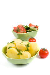 Potatoes and salad