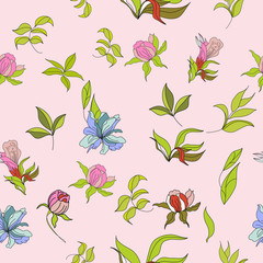 Seamless wallpaper with flowers on pink