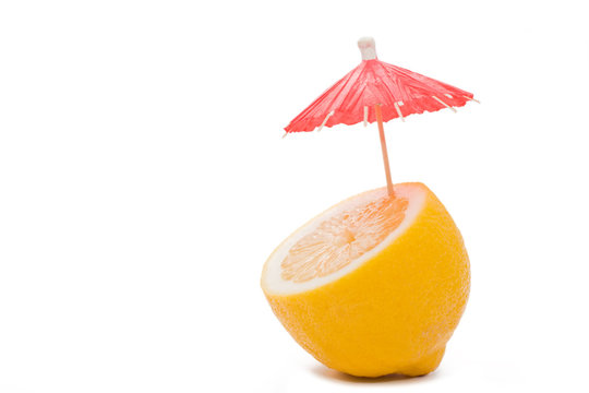 Lemon With A Cocktail Umbrella