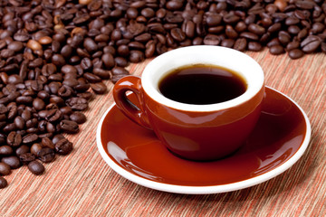 cup of coffee and Coffee beans