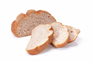Sliced homemade brown bread, isolated on white