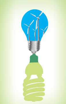 Light bulbs ecology concept over green background
