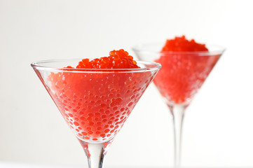 red caviar in glass goblets