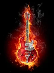 Foto op Plexiglas Vlam brandende gitaar