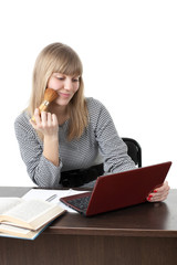 Female student prepare for examination