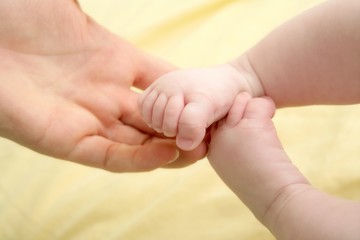 baby feet in mother hands playing