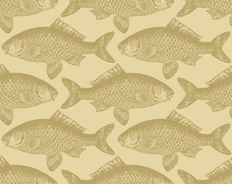 seamless vintage fish pattern (vector)