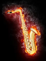Papier Peint photo autocollant Flamme Saxophone en flamme