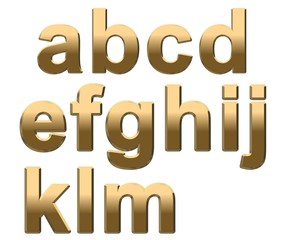 Gold Alphabet Letters Lowercase A - M On White