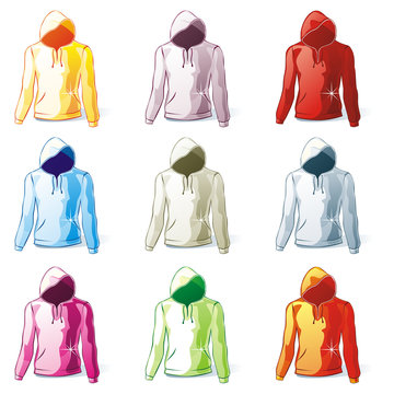 fully editable vector illustration of isolated hoodies set