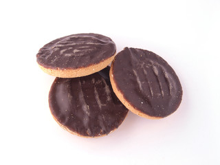 Chocalate biscuits on a white background
