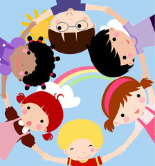 happy children hand in hand around