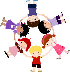 happy children hand in hand around