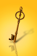Old Gold vintage key in white background