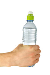 man's hand with  plastic  bottle