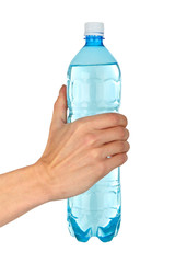 man's hand with  plastic  bottle