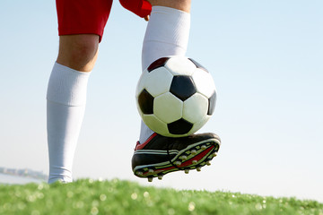 Playing soccer