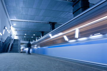Train on underground platform