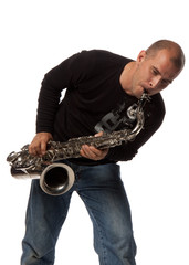 Naklejka premium Man with saxophone