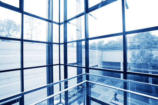 Transparent windows of office building