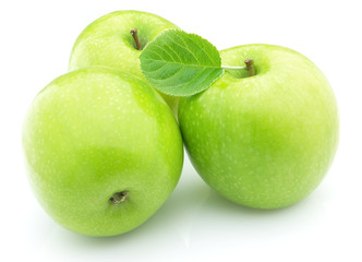 Green apples with leaves