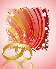 Wedding card with golden rings, vector