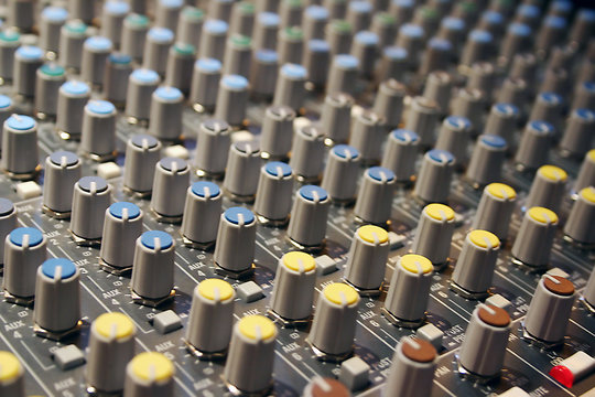 Sound mixer, closeup of the knobs.