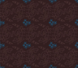 Brown and turquoise floral wallpaper