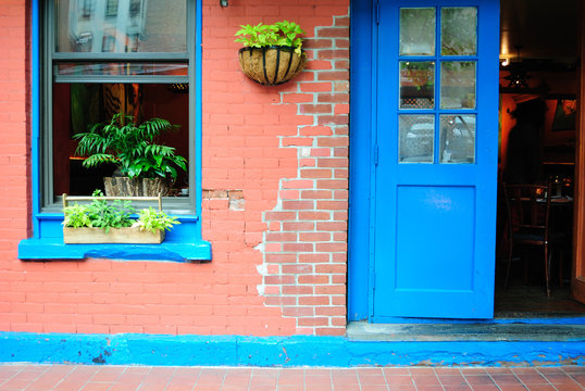 The facade to a hip cafe in Tribeca, New York City.