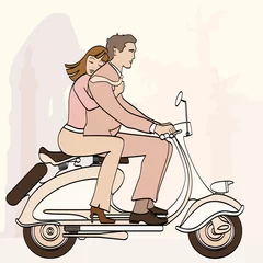 Poster Italian couple on a scooter © Isaxar