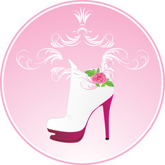 Elegant female shoes. Sticker. Vector