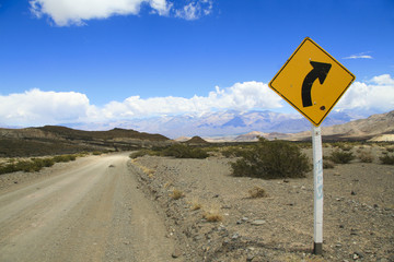Typical yellow roadsign near Mendoza, Argentina