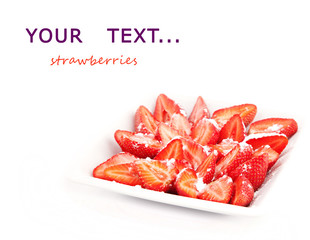 dessert of strawberries. white background.