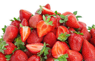 lot of fresh strawberries . isolated on white.